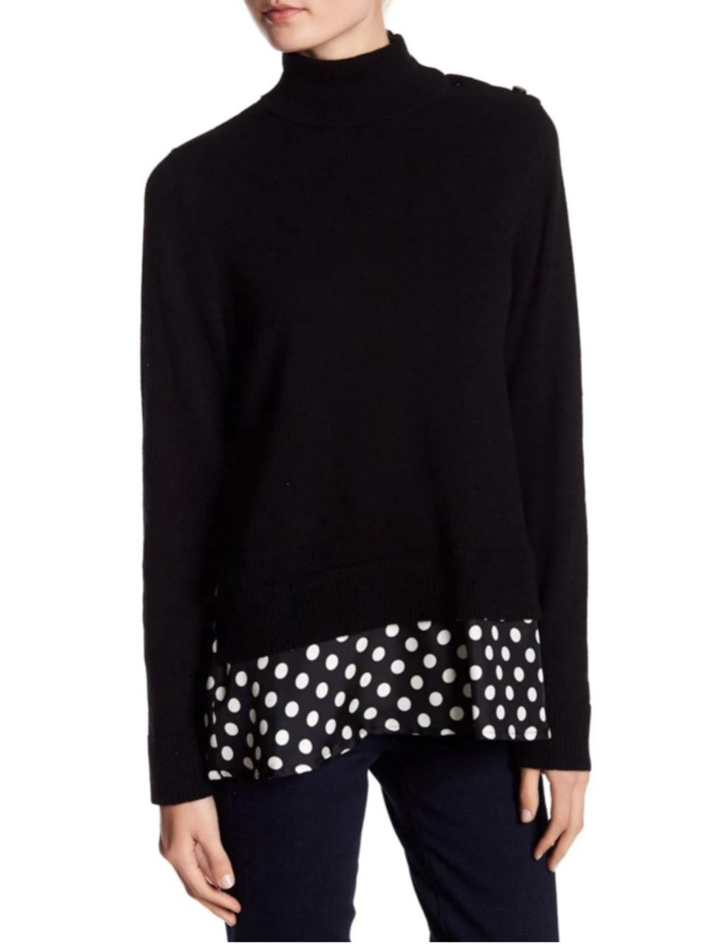 Kate Spade Imagination Sweater Mock Neck Button Shoulder Polka Dot Wool Silk L - Picture 12 of 12